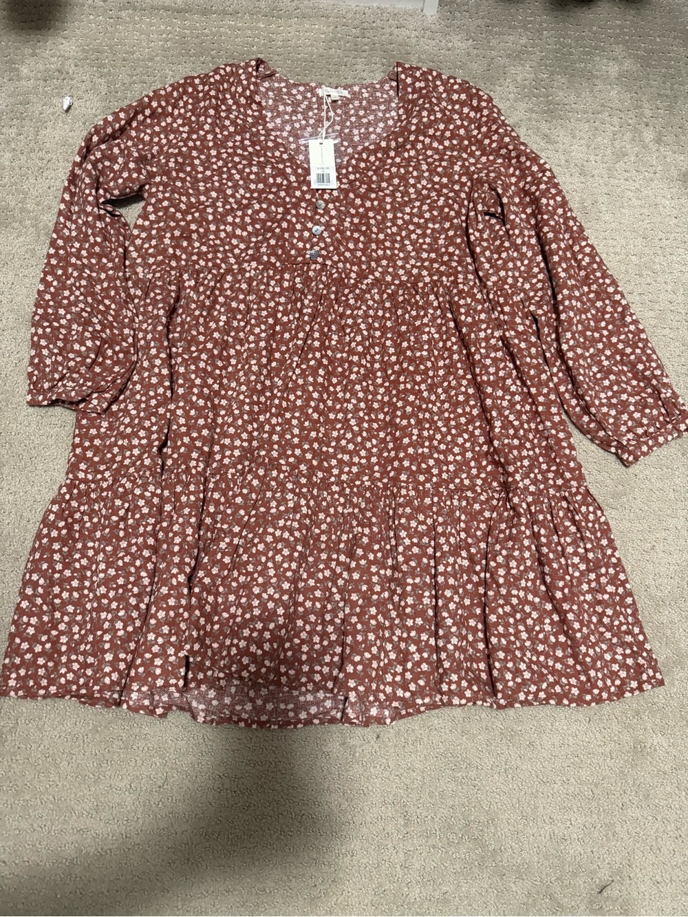 Rylee + Cru Dusty Rust Floral Tiered Mini Dress